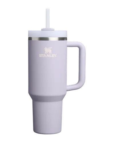 Stanley Quencher H2.0 FlowState 40 oz tumbler in Purple Dust, with handle, rotating lid and straw